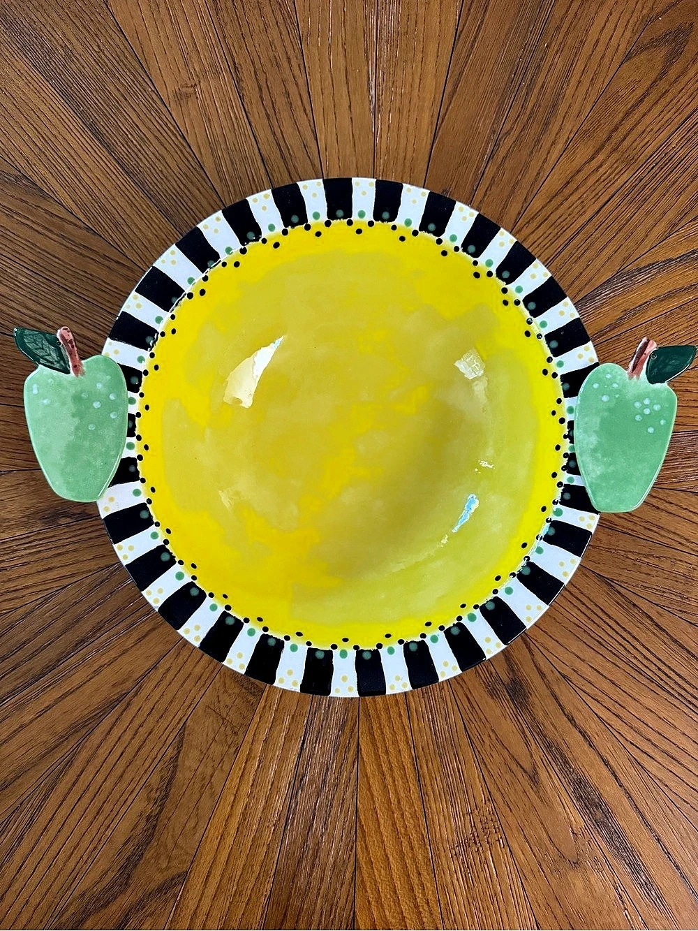 Vintage Hand-Painted Ceramic Apple Serving Bowl (1996) Whimsical Black & White S